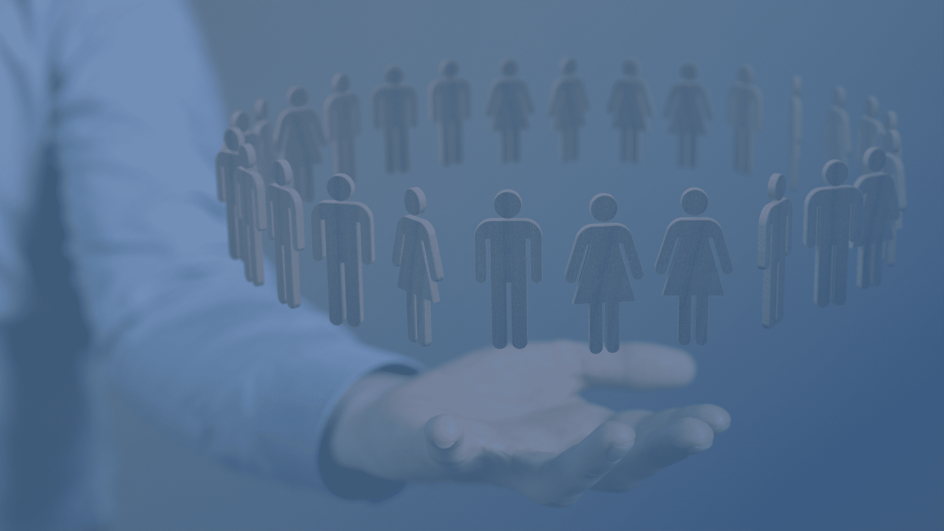 HR depicted by a hand outstretched and people figurine hovering above in a circle